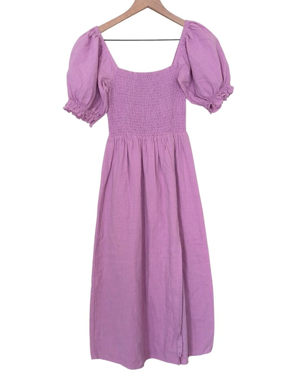 Seven Wonders Purple Short Puff Sleeve Brinley Midi Dress